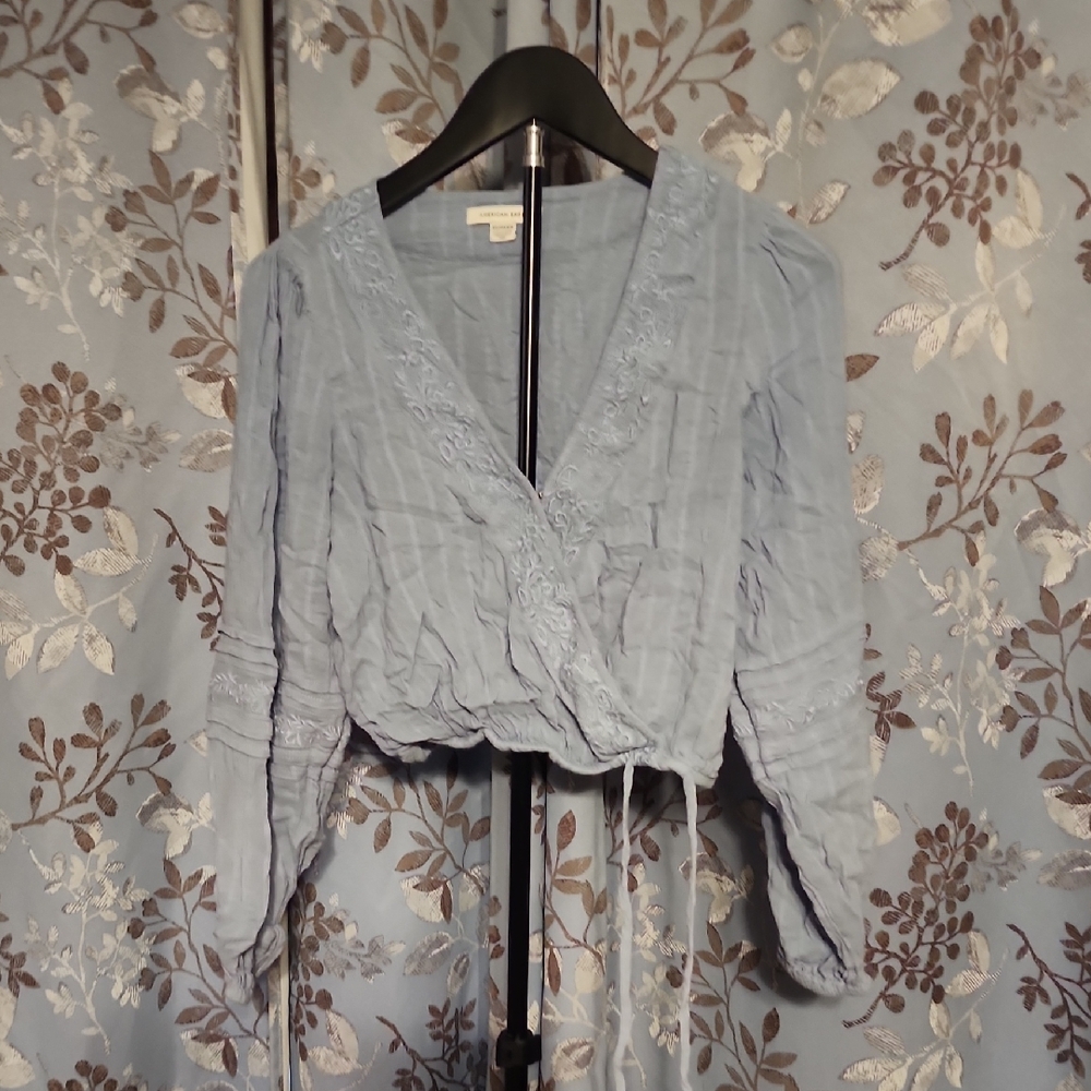 American Eagle Outfitters Light Blue Wrap Blouse